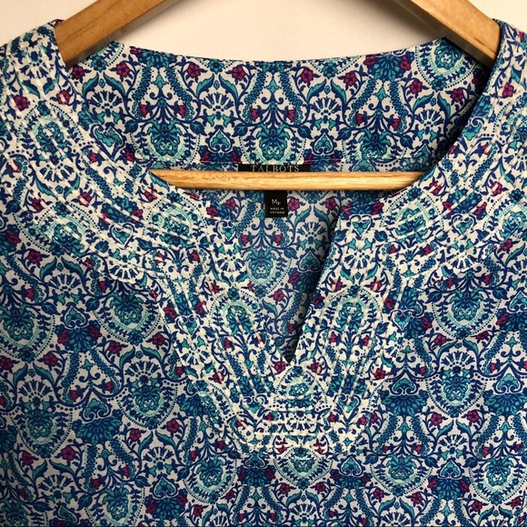 Talbots Blue Paisley Blouse Medium Petite - Picture 2 of 4
